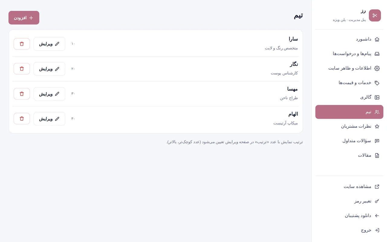 بخش تیم